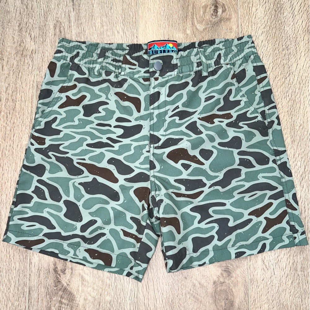 BURLEBO Green and Brown Shorts with Modern Camo Design